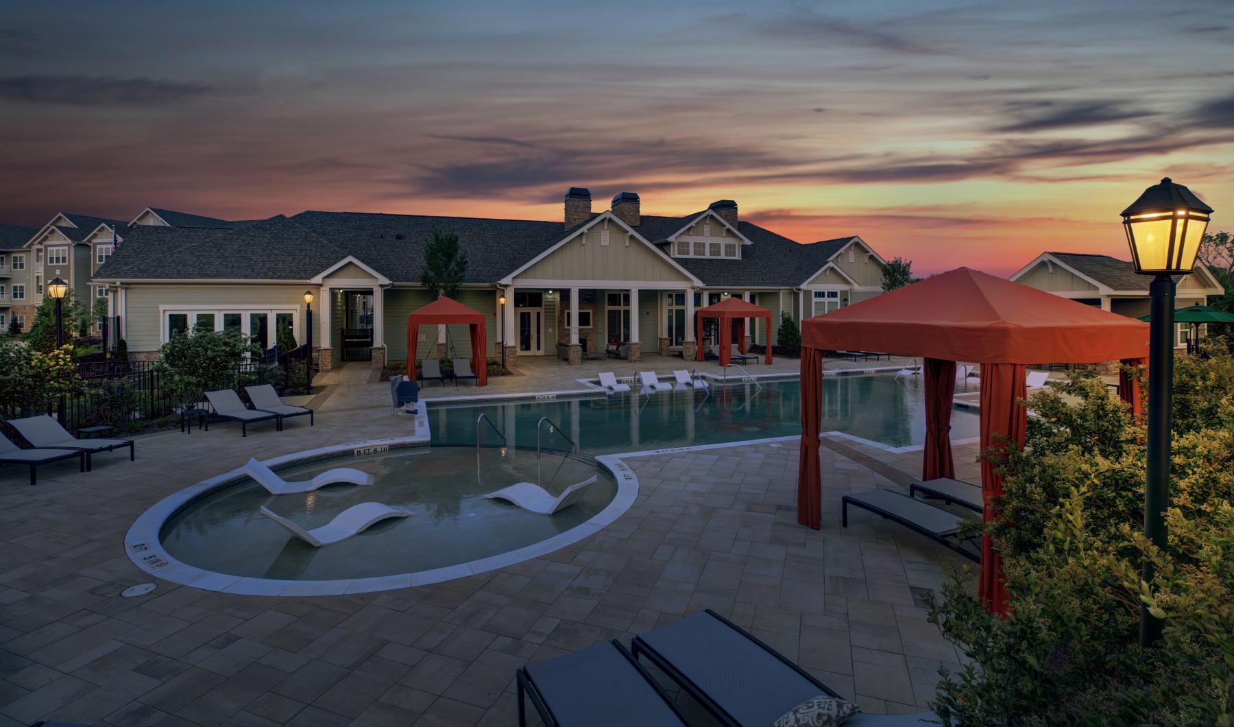 a pool in a backyard
